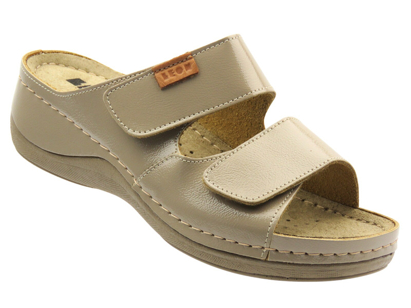 Skórzane Klapki Damskie beżowe Leon 931