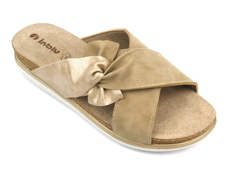 Klapki damskie ze skrzyżowanymi paskami- INBLU PG-18, piaskowe