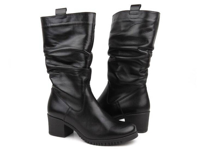 Wygodne, skórzane kozaki damskie na klocku - Galant Z23-21,czarne