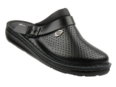 Skórzane Klapki Męskie Leon 300M czarne