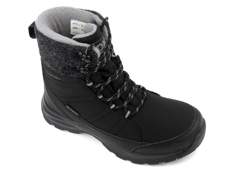 Śniegowce, buty zimowe damskie z materiałem Softshell - DK TECH 2104, czarno-szare