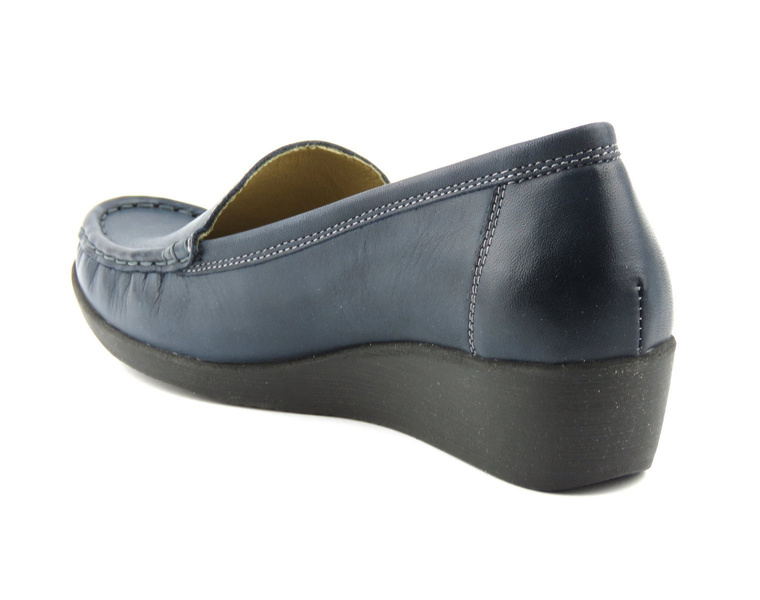 Mokasyny damskie na koturnie Helios Komfort 4020, granatowe