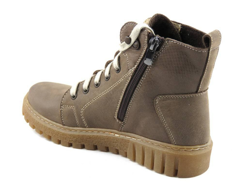 Skórzane trapery damskie HELIOS Komfort 577, ciemny beż