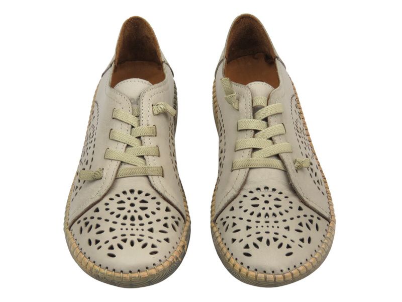 Ażurowe półbuty damskie wiosenne - MANITU 840133-08, beżowe