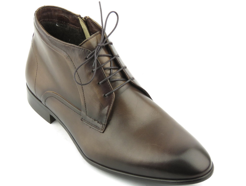 Eleganckie trzewiki męskie ze skóry - Conhpol 7682, brązowe