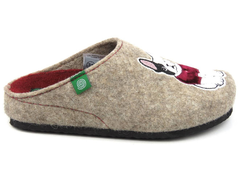 Filcowe kapcie damskie z pieskami na cholewce - BRINKMANN 320015-08, beżowe