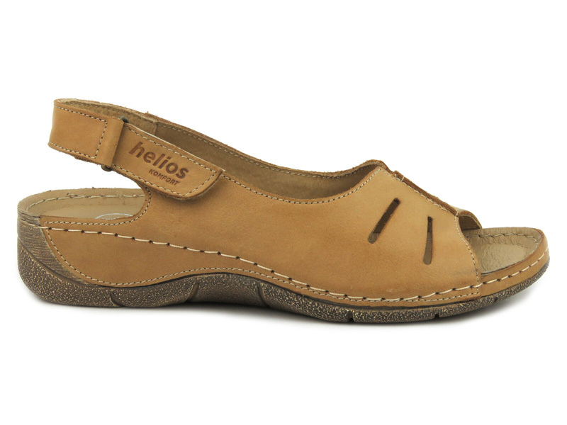 Skórzane sandały damskie na rzep - HELIOS Komfort 117, jasnobrązowe