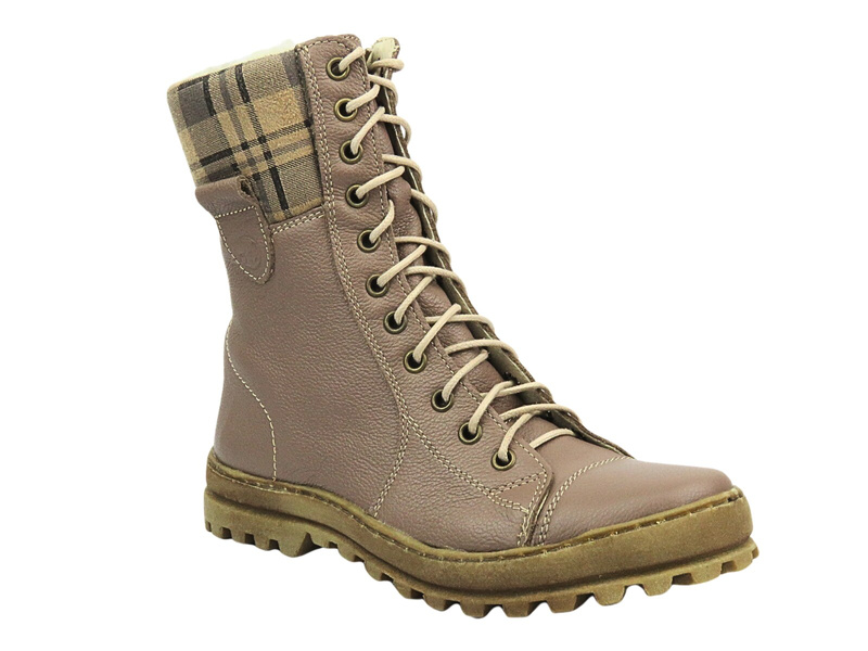 Skórzane trapery damskie - HELIOS Komfort 611, khaki