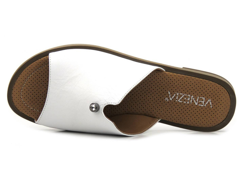 Eleganckie klapki damskie płaskie - VENEZIA SW504, białe