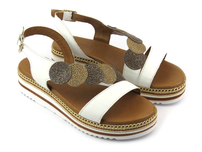 Sandały damskie na podwyższonej podeszwie - VENEZIA 261605, białe