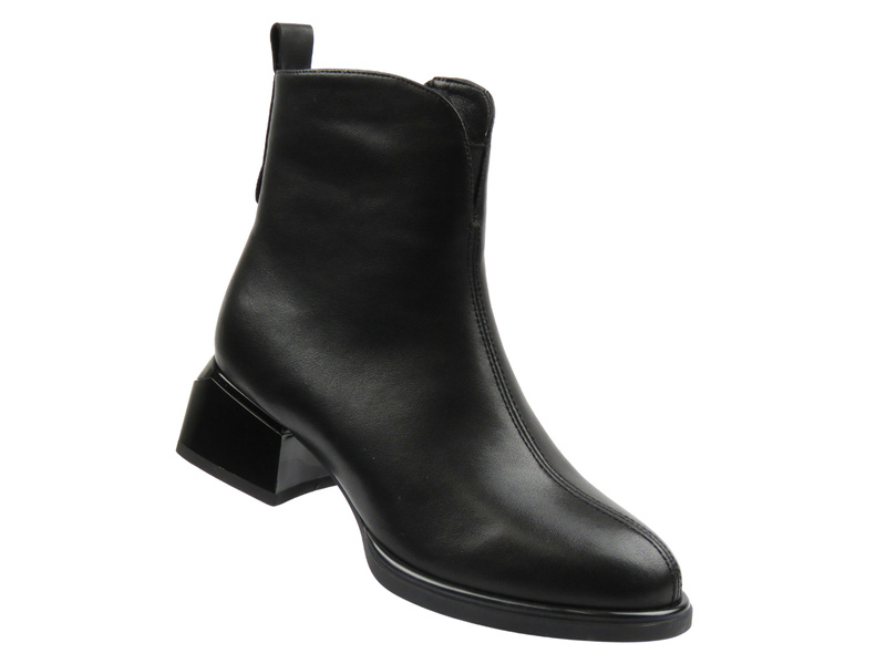 Ocieplane botki damskie na obcasie czarne Cambell 25-55319