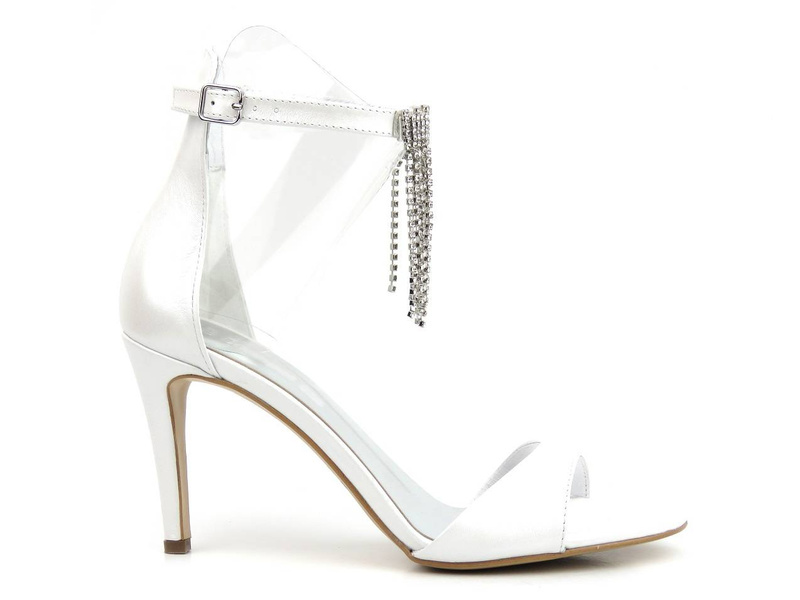 Eleganckie sandały damskie na szpilce - Conhpol Bis B-4784, perłowobiałe