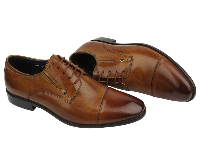 Eleganckie półbuty męskie skórzane - JOHN DOUBARE T241-155-A06, brązowe 