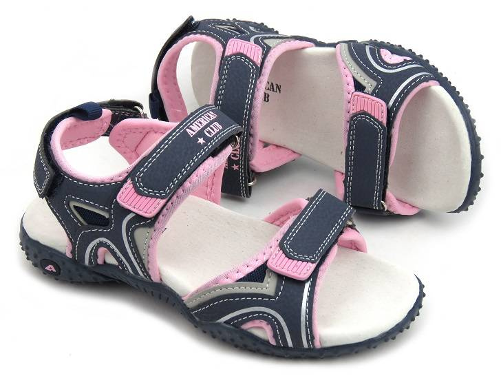 Sandały dziecięce ze skórzaną wkładką - AMERICAN CLUB RL 35/22, granatowe