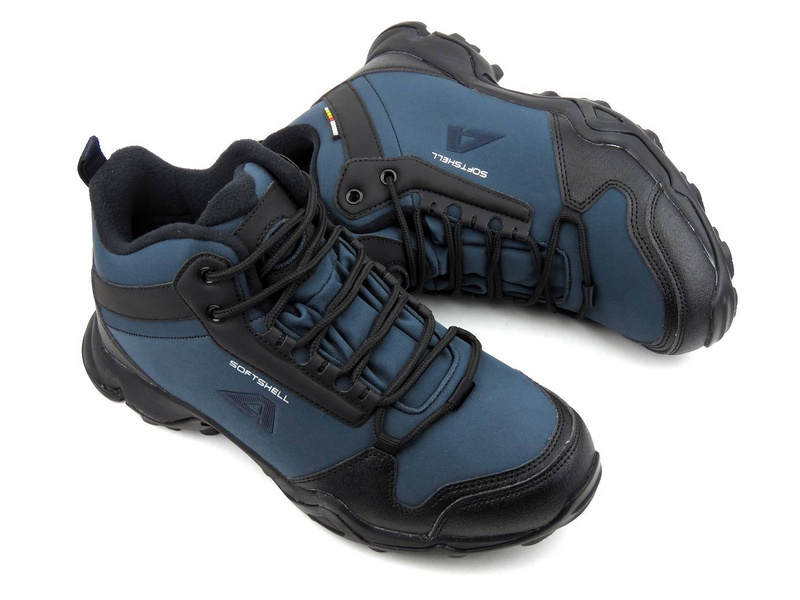 Wysokie trekkingi męskie z tkaniny SoftShell - AMERICAN CLUB WT63/21(22), granatowe