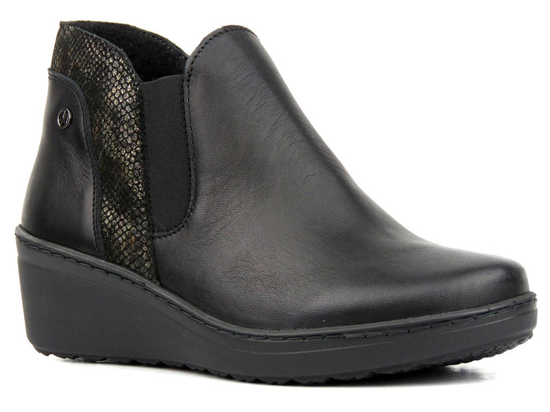 Eleganckie botki damskie na koturnie - HELIOS Komfort 596, czarne 2