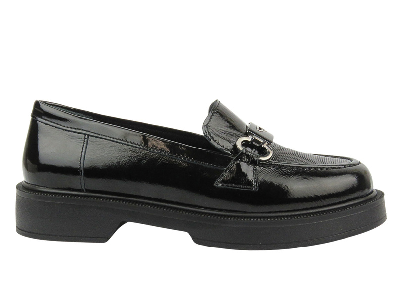 Skórzane półbuty damskie czarne lakierowane Sokolski SE J09