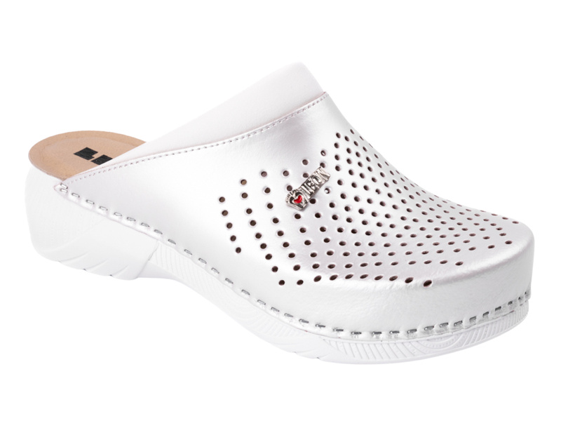 Skórzane klapki damskie perłowe Leon 3400