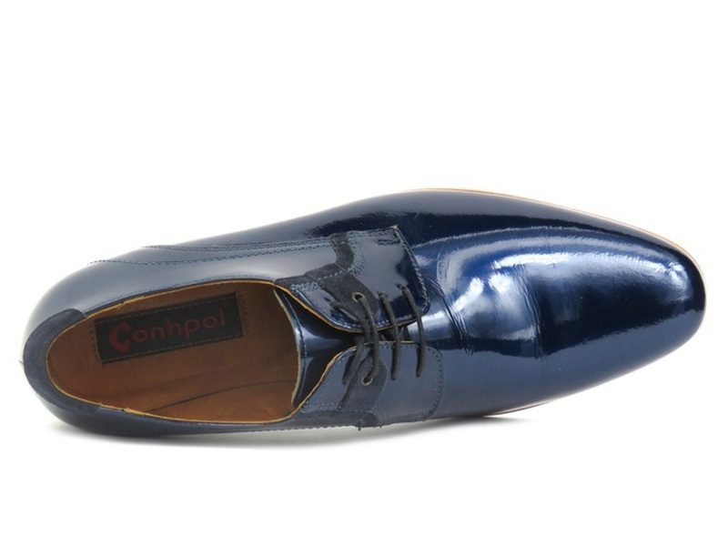 Eleganckie półbuty męskie lakierowane Conhpol 4934, granatowe