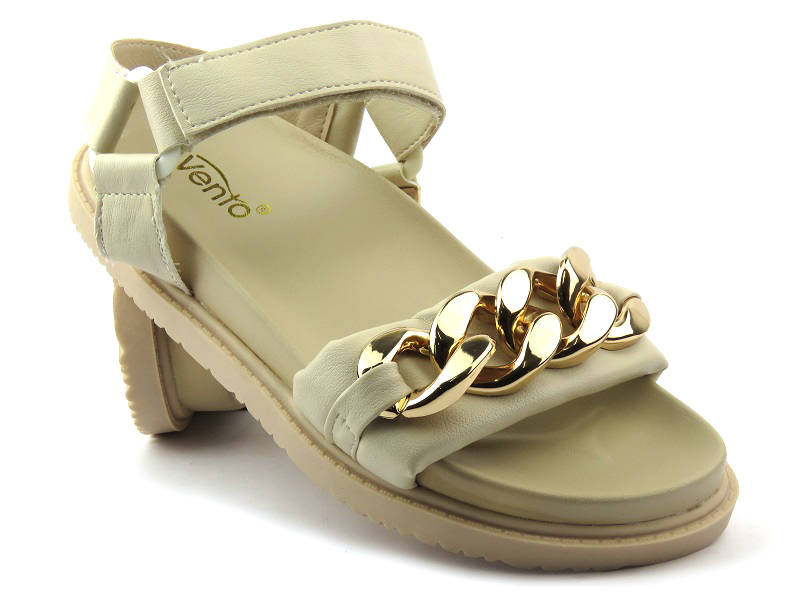 Sandały damskie ze złotym łańcuchem - Evento 22SD35-4522, beżowe