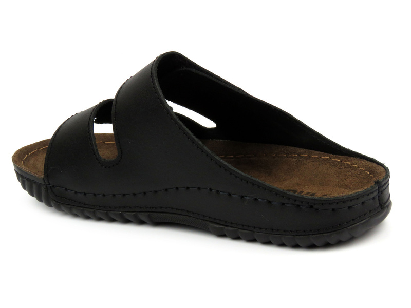 Skórzane klapki męskie na rzepy czarne INBLU FM-1U