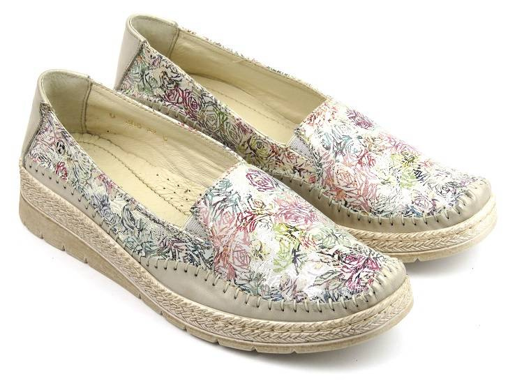 Skórzane półbuty damskie odkryte - HELIOS Komfort 366S, złote