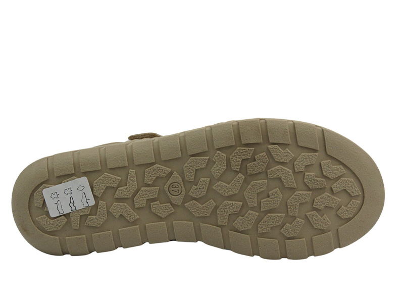 Skórzane półbuty damskie zapinane na rzep - Helios Komfort 780-2S, ecru