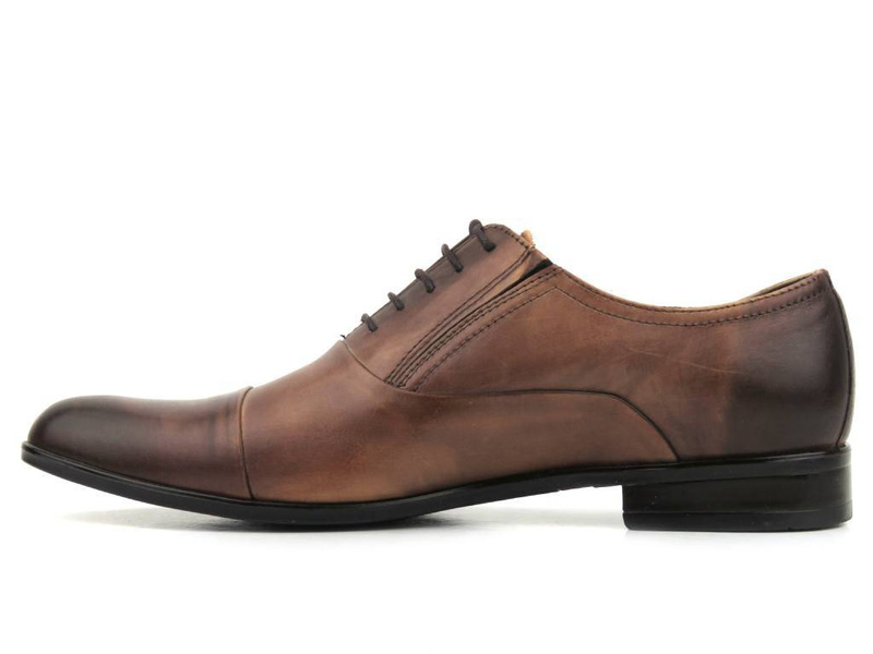 Skórzane półbuty, oksfordy męskie wizytowe Conhpol 5540-0921, brązowy