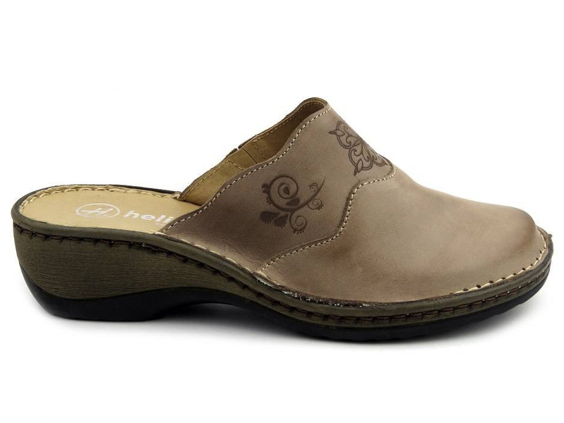 Skórzane klapki damskie z zakrytym noskiem - HELIOS Komfort 270, beżowe
