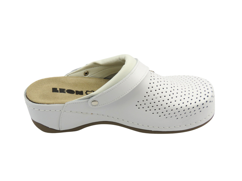 Skórzane Klapki Damskie Leon 2023 białe