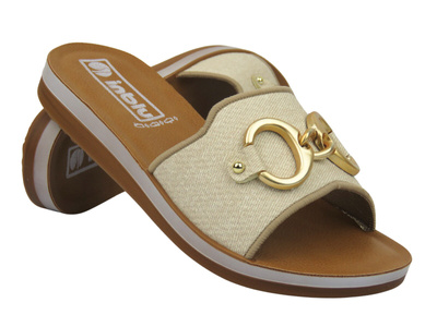 Klapki damskie ze złotą ozdobą - INBLU ZO-09 beżowe