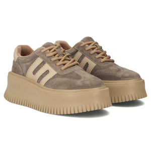 Skórzane półbuty damskie na platformie - Filippo DP7111/25, taupe