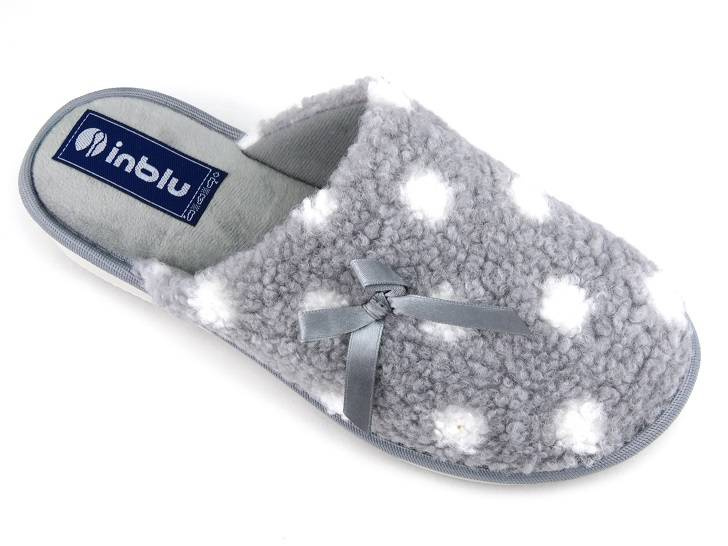 Miękkie kapcie, bambosze damskie w groszki - INBLU URSULA, szare