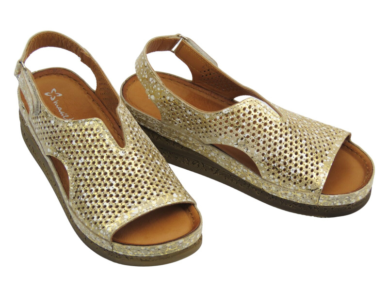 Skórzane sandały damskie ażurowe złote Maciejka L4494-25/00-1