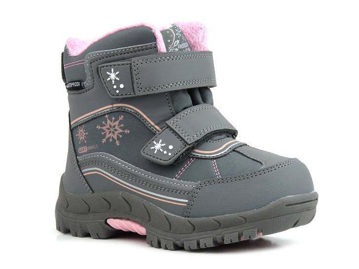 Śniegowce dziecięce na rzepy - AMERICAN CLUB Softshell HL 39/22, szare