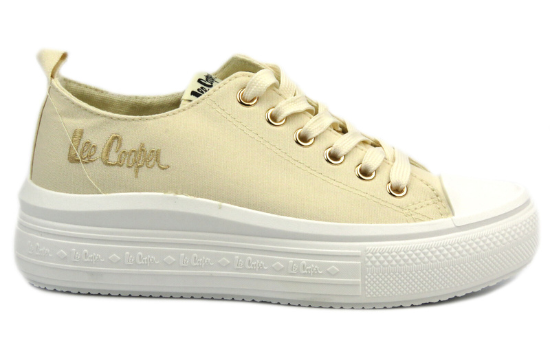 Trampki damskie na platformie - Lee Cooper LCW-24-44-2464L, beżowe