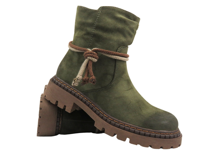 Botki Damskie, Workery - Potocki 24-54305 Zielone Na Zamek