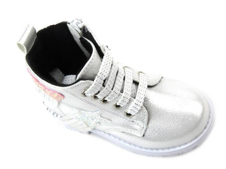 Trzewiki dziecięce z gwiazdką i misiem - Navy Dot 22-61060, srebrne