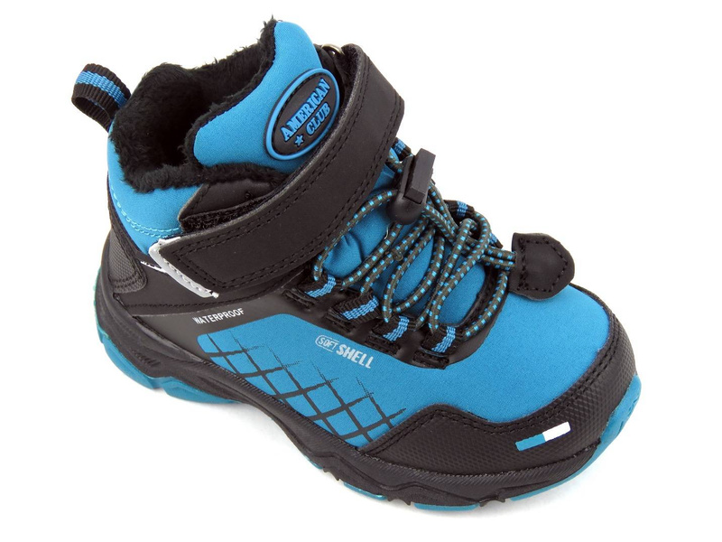 Śniegowce, buty zimowe dziecięce SoftShell - AMERICAN CLUB HL 36/21, czarno-niebieskie