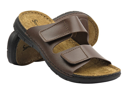 Wygodne klapki męskie na rzep  Sanipur DT-02, brązowe