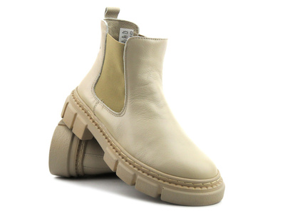 Skórzane sztyblety damskie - Wasak 0708, ecru