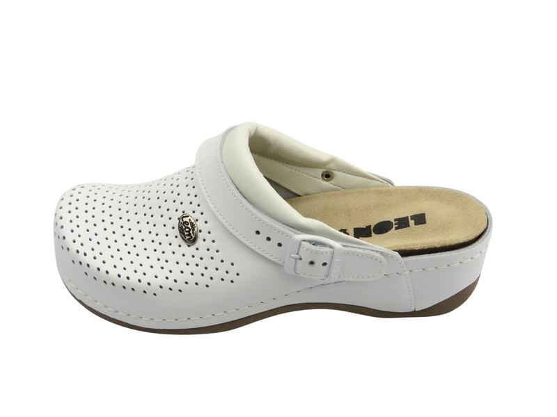 Skórzane Klapki Damskie Leon 2023 białe