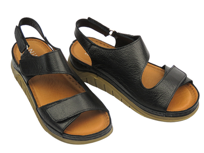 Skórzane sandały damskie Nika Komfort H-196 czarne