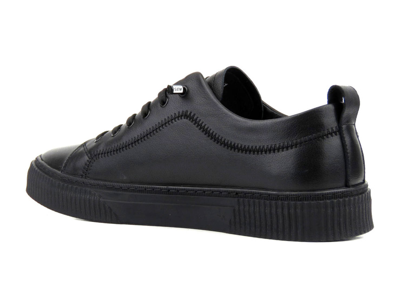 Skórzane sneakersy męskie - JOHN DOUBARE A921-1, czarne