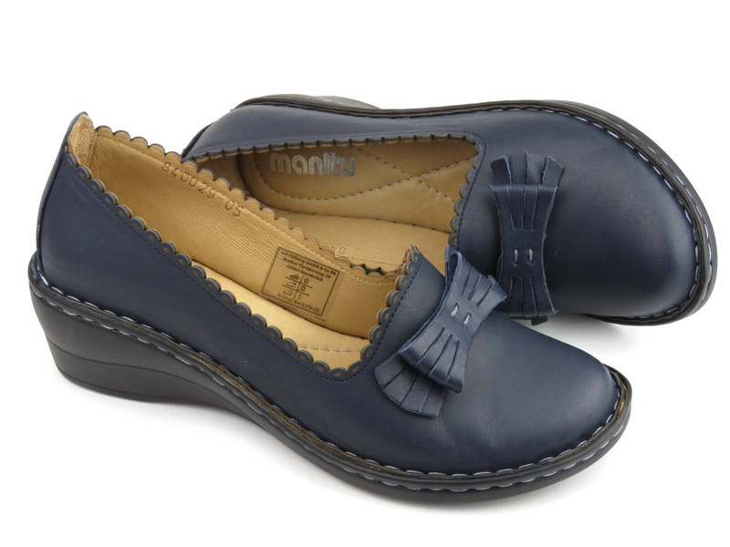 Czółenka, półbuty damskie na koturnie - MANITU 840029-05, granatowe