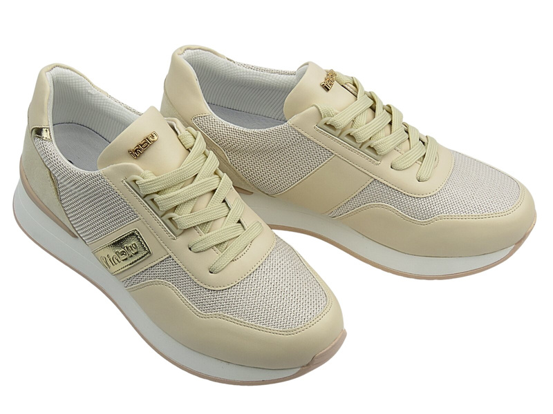 Sneakersy damskie sznurowane beżowe INBLU IN-366
