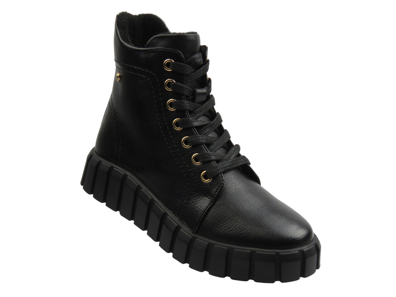 Ocieplane botki, trzewiki damskie - Potocki 25-19316, czarne