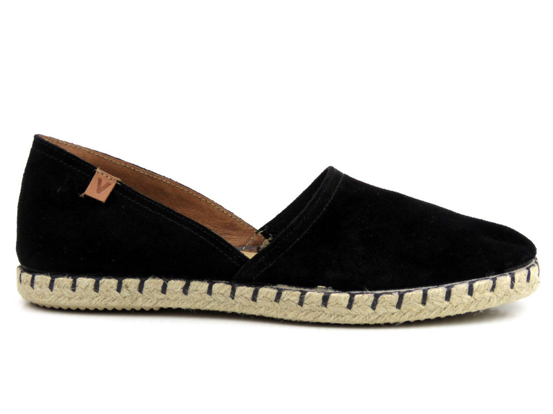 Skórzane espadryle damskie z wyciętą cholewką - VENEZIA 473-22035, czarne