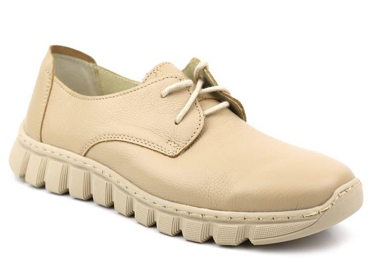 Lekkie, wygodne półbuty damskie skórzane - Helios Komfort 417, jasny beż