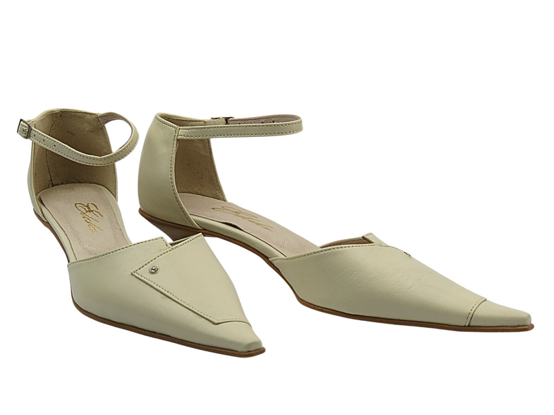 Skórzane czółenka damskie na szpilce - ELDA 409 ecru